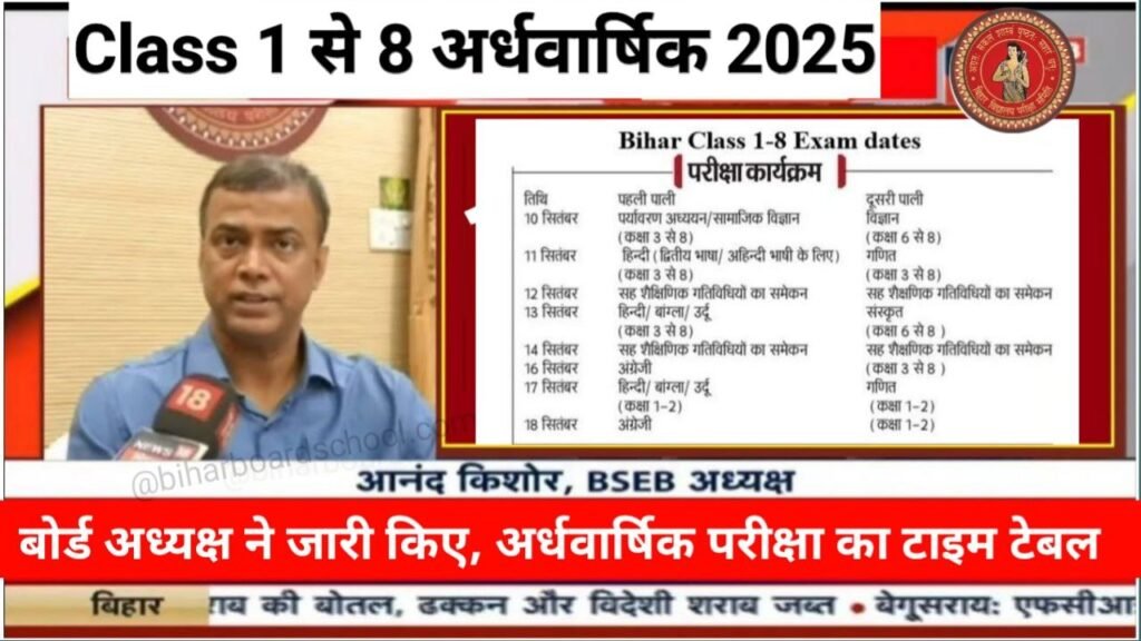 Bihar Class 1 to 8 half yearly exam 2025