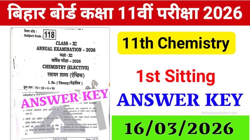 Bihar Board 11th Chemistry Annual Exam Answer Key 2026